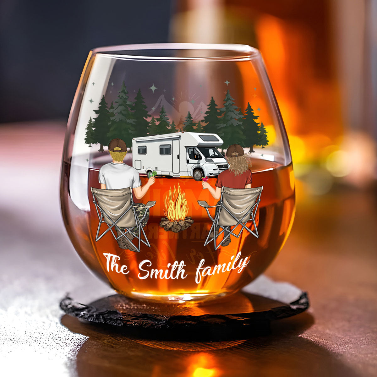 Camping Couple Husband And Wife - Personalized Custom Wine Glass