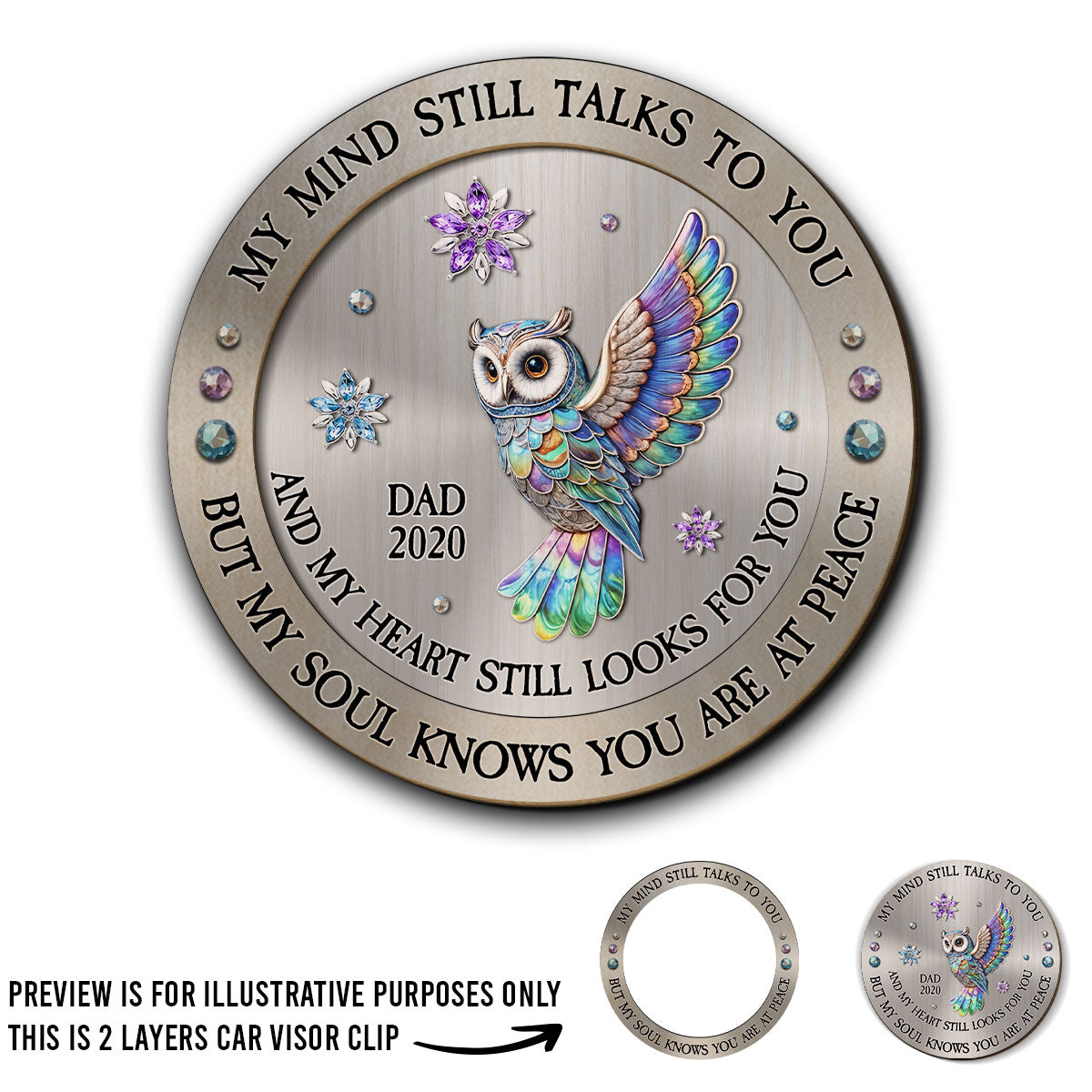 My Mind My Heart My Soul Owl - Personalized Custom Car Visor Clip