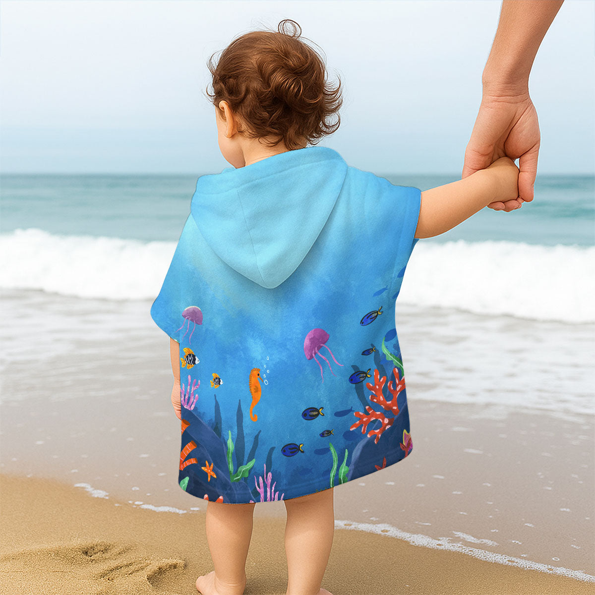 Cartoon Kid Character Marine  - Personalized Custom Hooded Beach Towel