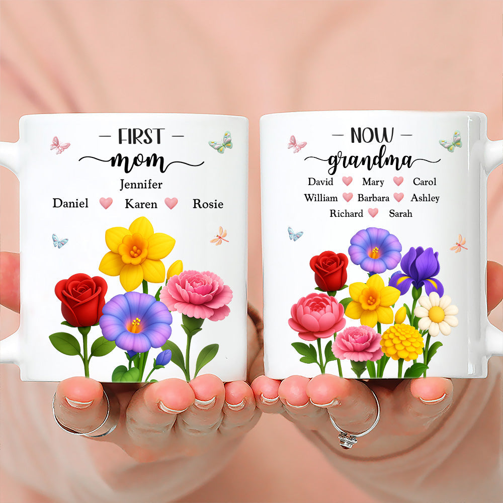 First Mom Now Grandma Floral - Personalized Custom Coffee Mug
