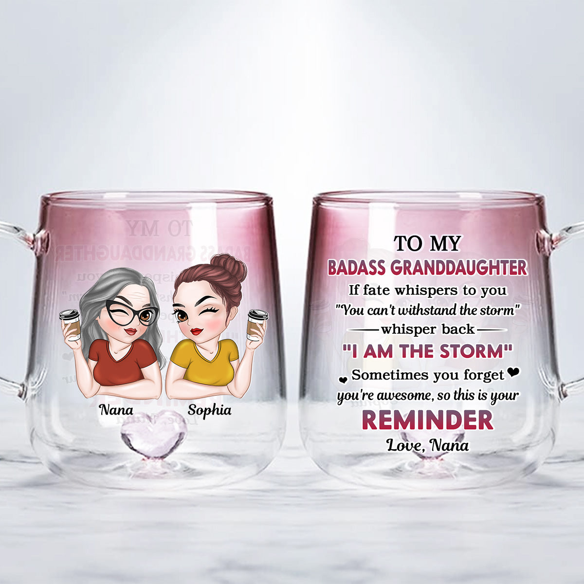 My Brave Granddaughter - Personalized Custom Pink Gradient Glass Mug