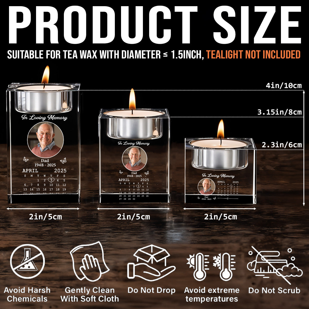 In My Memory - Personalized Custom Crystal Candle Holder