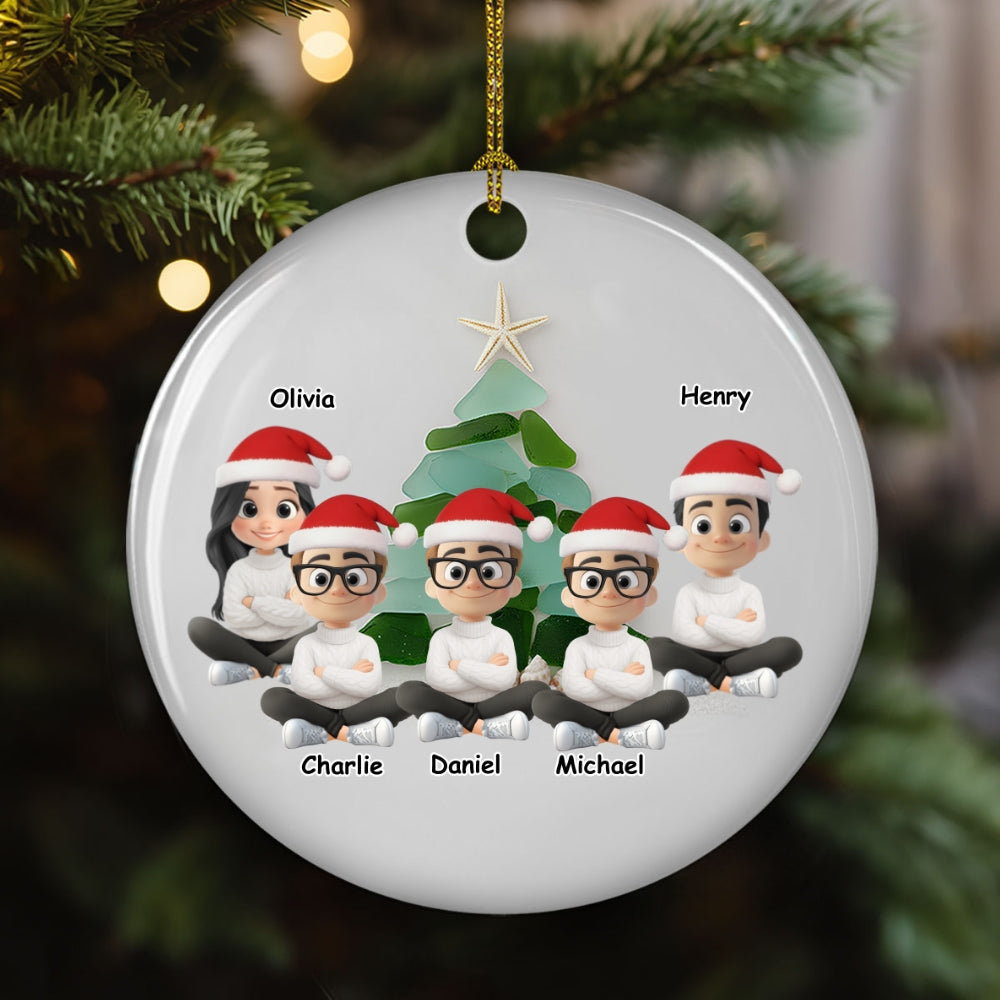Family Sea Glass Christmas Tree - Personalized Custom Ceramic Ornament