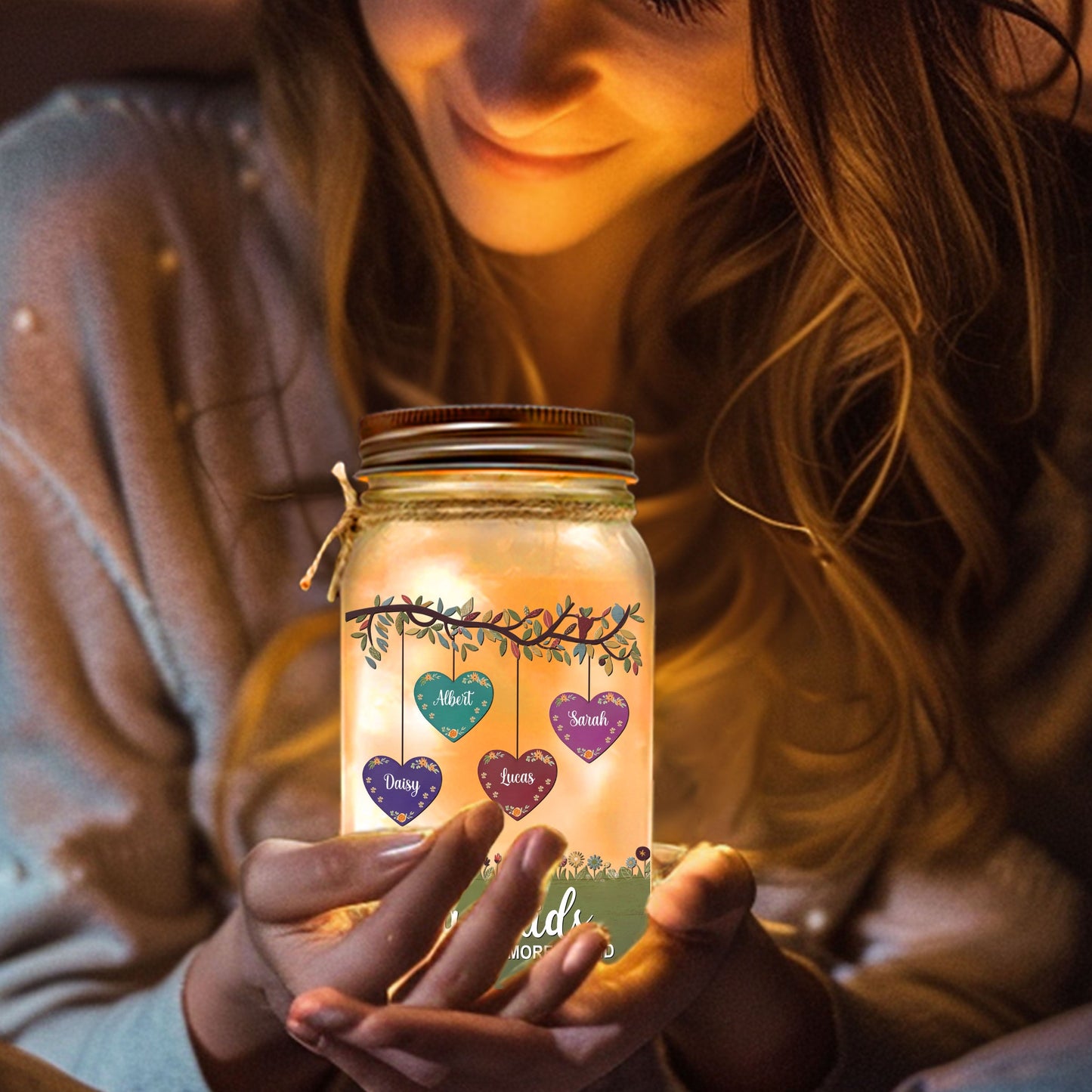 Grandkids Make Life More Grand - Personalized Custom Mason Jar Light