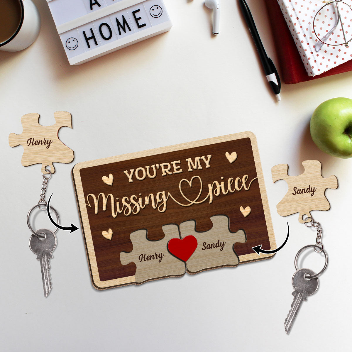 My Missing Piece - Personalized Custom Wooden Key Holder With Keychain