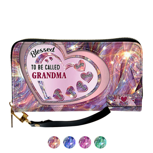 Mom With Sweet Heart Kids - Personalized Custom Leather Wallet