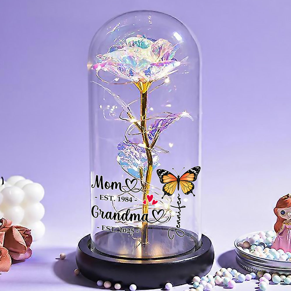 First Mom Now Grandma - Personalized Custom Sparkly Rose