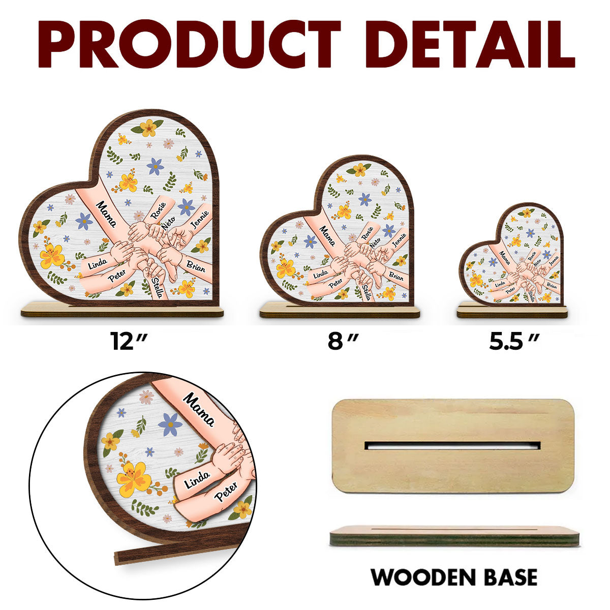 Hold Our Hands - Personalized Custom 2-Layer Wood Plaque With Flat Base