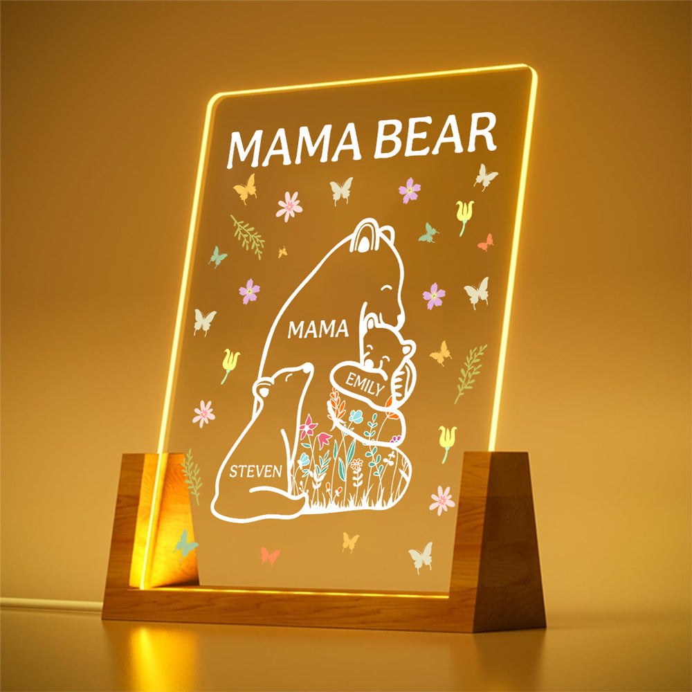 Mama Bear - Personalized Custom Plaque With Walnut Base
