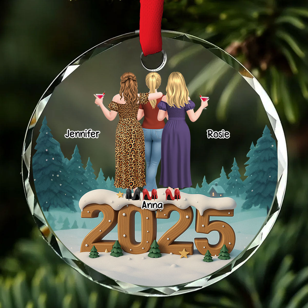 Bestie Forever Onwards - Personalized Custom 3D Effect Glass Ornament