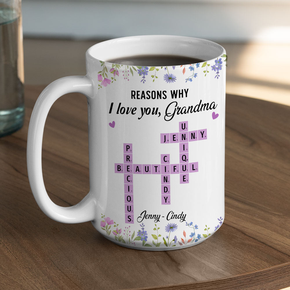 Reasons Why I Love You Mom Crossword Art - Personalized Custom Coffee Mug