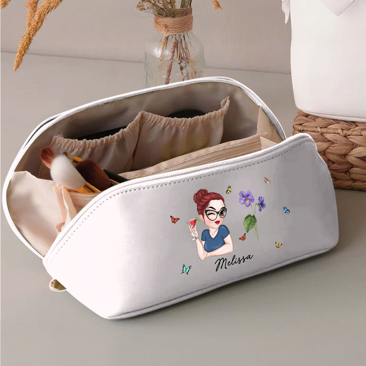 Beautiful Bestie - Personalized Custom Leather Makeup Bag