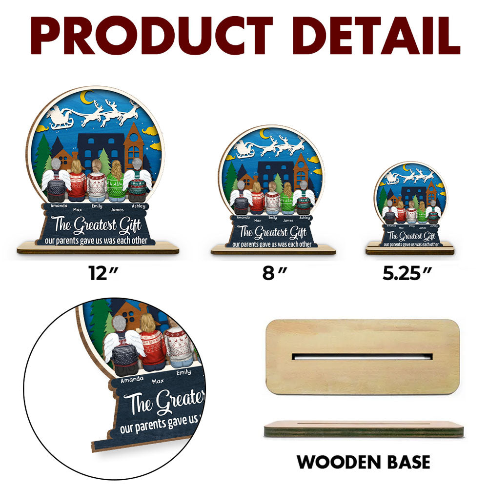 Sibling Snowglobe - Personalized Custom 2-Layer Wood Plaque With Flat Base