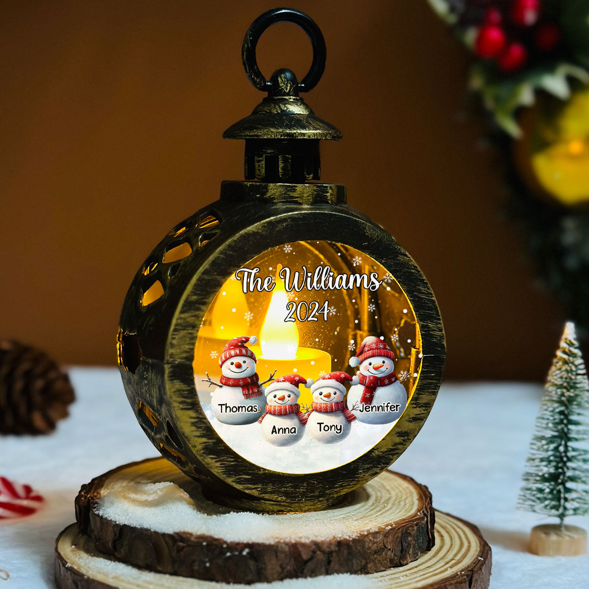 Snowman Family Christmas - Personalized Custom Christmas Lantern