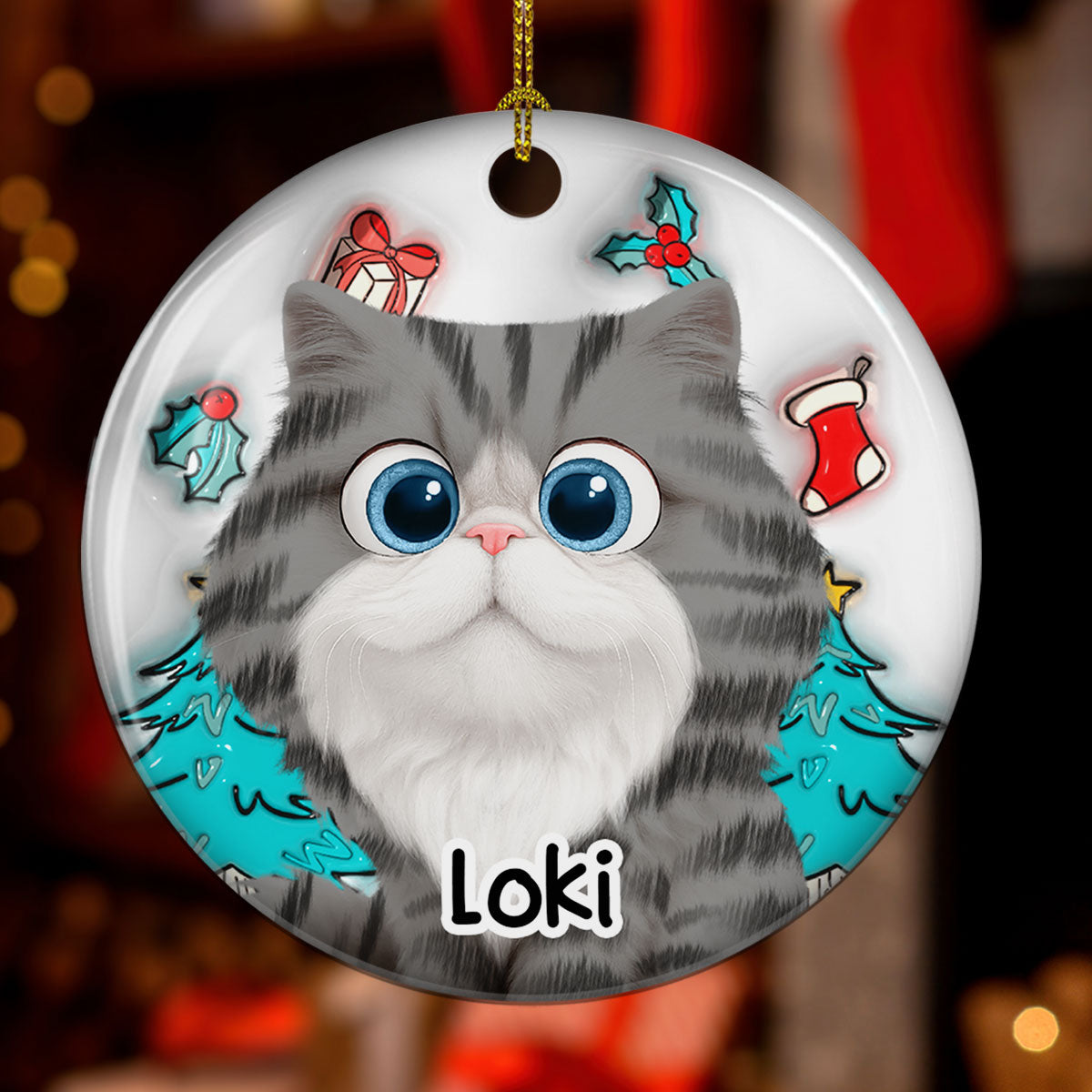 Cat Is Santa - Personalized Custom 3D Inflated Effect Ceramic Ornament