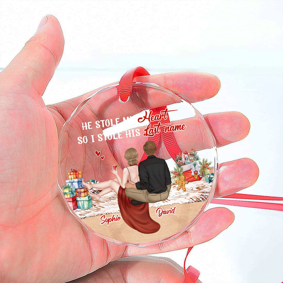 Stole My Heart - Personalized Custom Glass Ornament