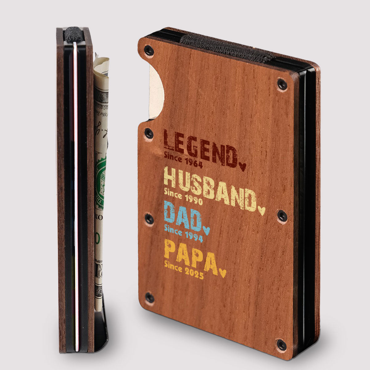 Legend Husband Dad Grandpa - Personalized Custom Wooden Card Holder