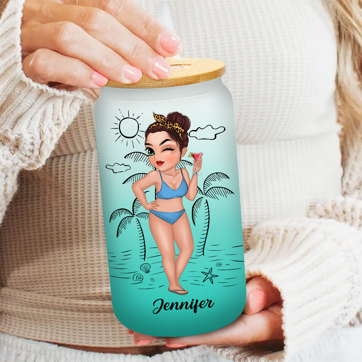 Tanned And Tipsy - Personalized Custom Ombre Frosted Glass Can
