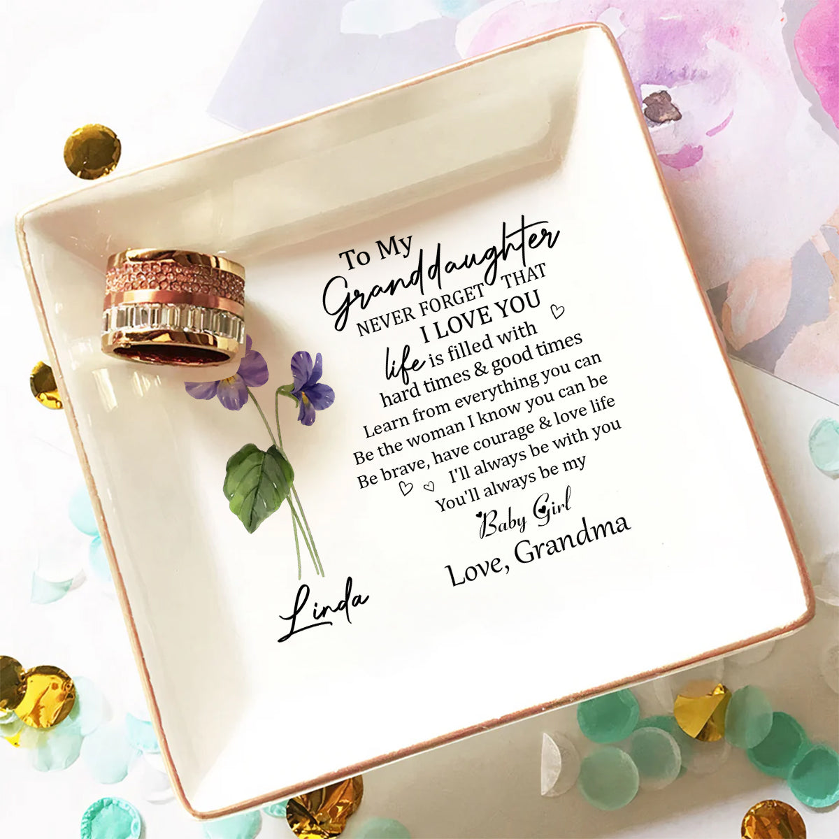 Never Forget Granddaughter - Personalized Custom Jewelry Dish