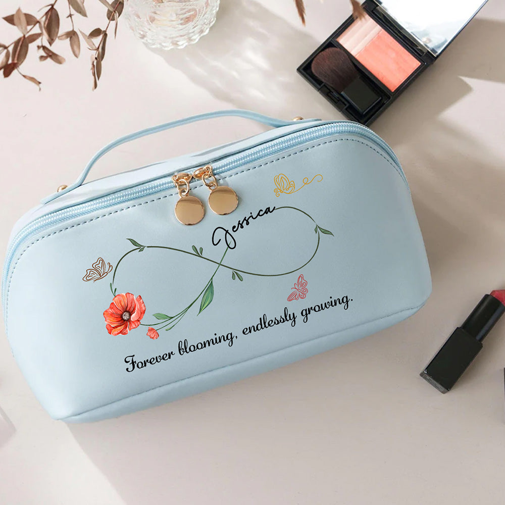 Forever Blooming, Endlessly Growing - Personalized Custom Leather Makeup Bag