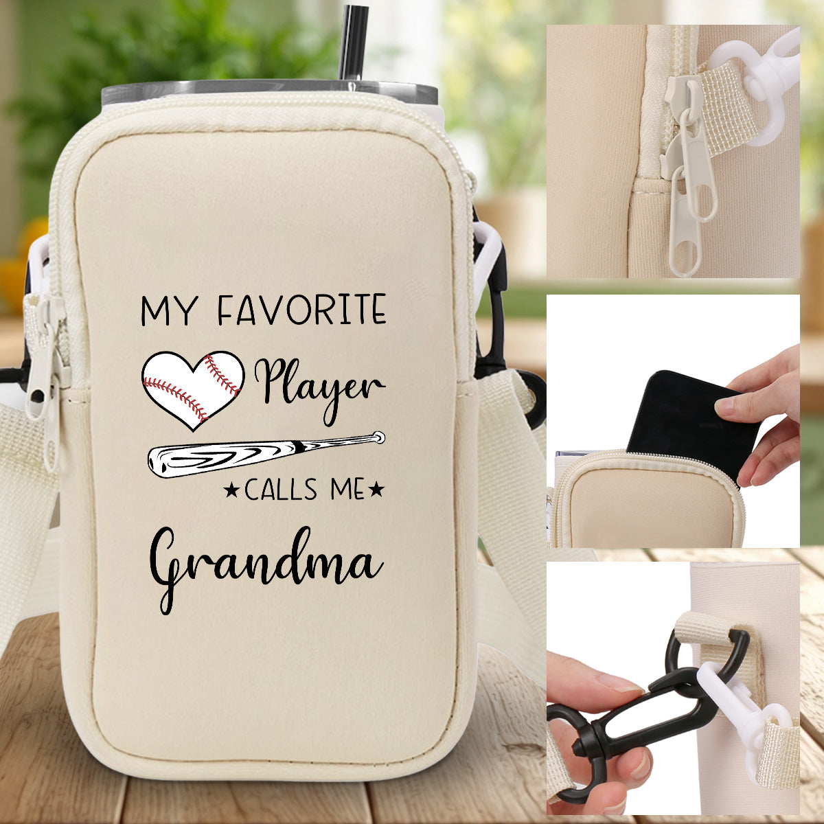Grandma Little Champion - Personalized Custom Water Bottle Carrier Bag