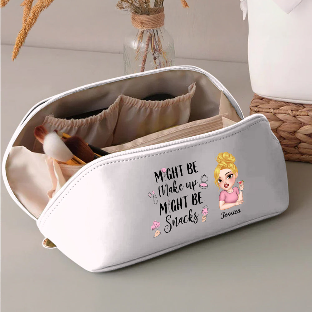 Might Be Make Up Might Be Snacks - Personalized Custom Leather Makeup Bag