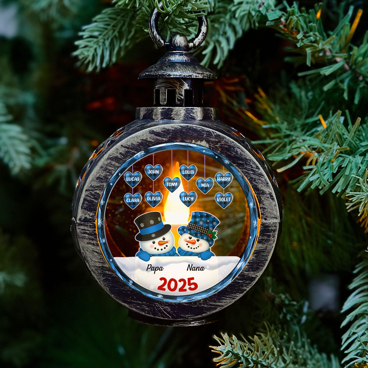 Grandparents Snowman Christmas - Personalized Custom Christmas Lantern