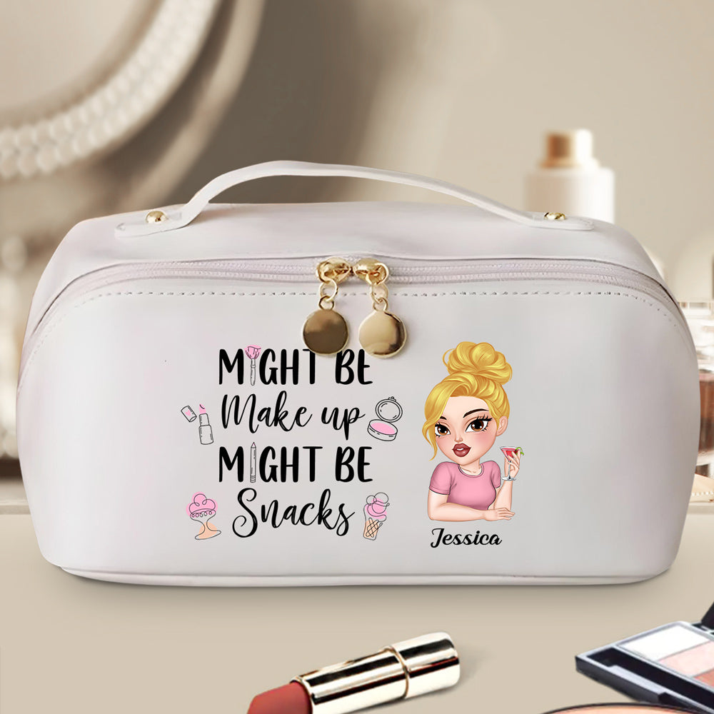 Might Be Make Up Might Be Snacks - Personalized Custom Leather Makeup Bag