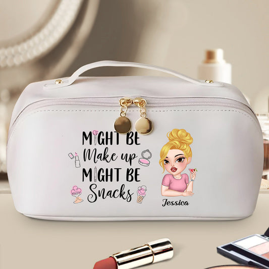 Might Be Make Up Might Be Snacks - Personalized Custom Leather Makeup Bag