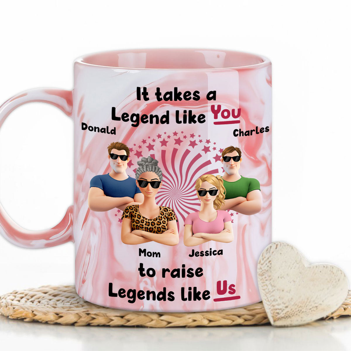 Moms Create Legends With Love - Personalized Custom Pink Marble Mug