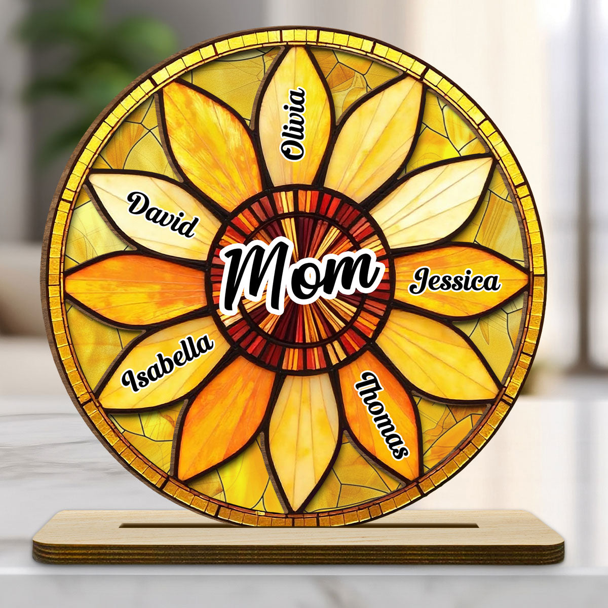 Family Sunflower - Personalized Custom 2-Layer Wood Plaque With Flat Base