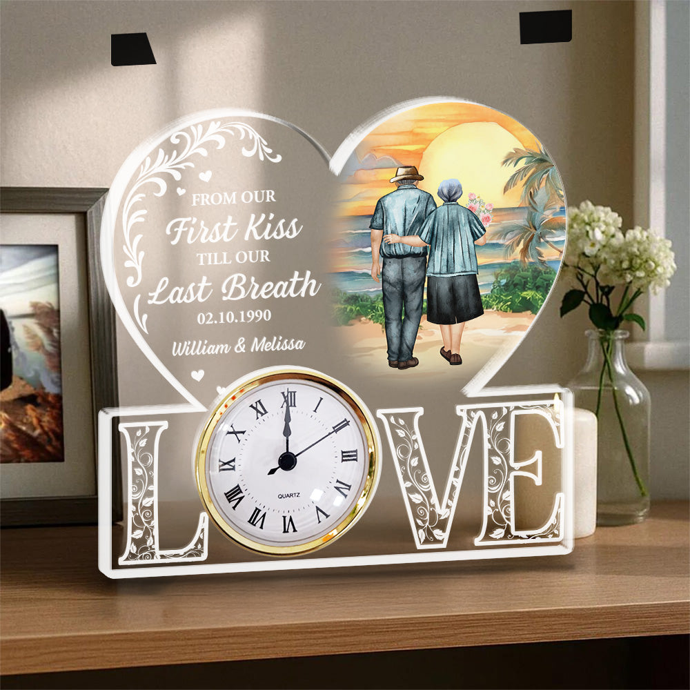 From Our First Kiss - Personalized Custom Acrylic Desk Clock Plaque