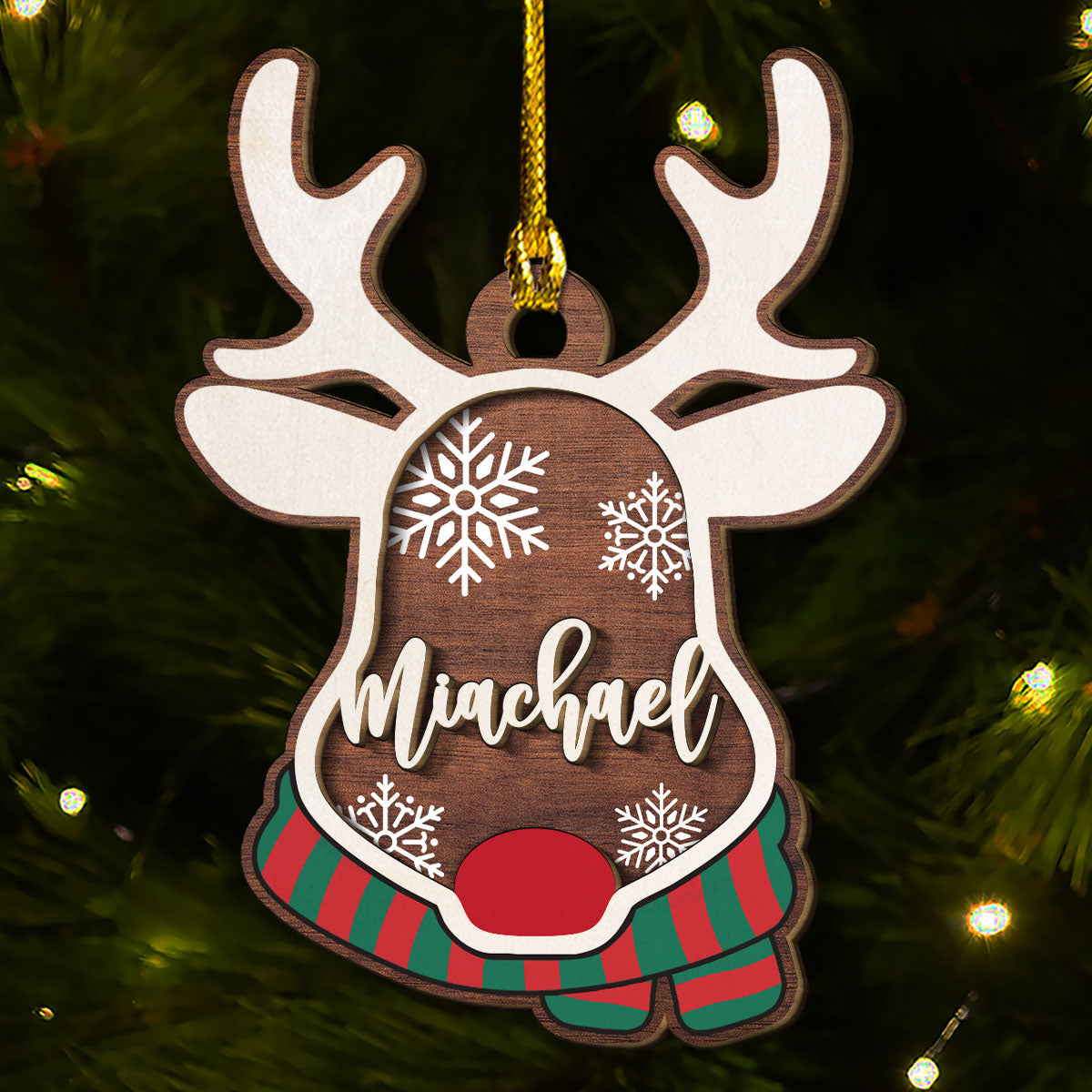 Reindeer Christmas - Personalized Custom 2-Layered Wood Ornament