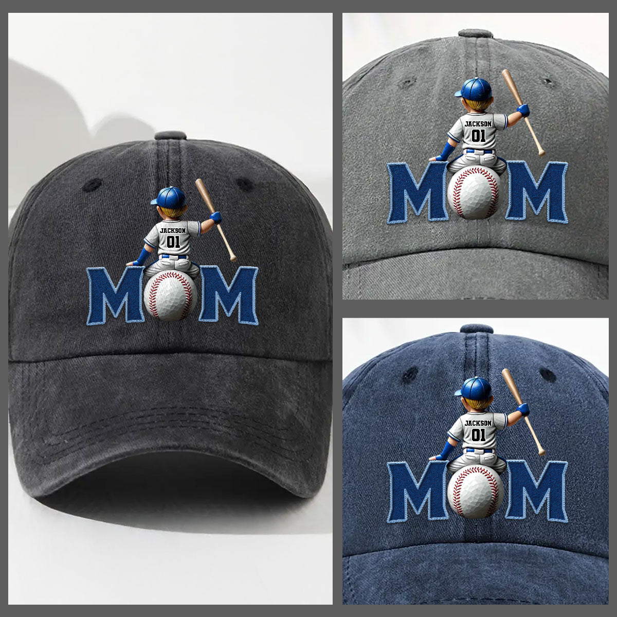 Proud Baseball Mom - Personalized Custom Vintage Washed Denim Cap