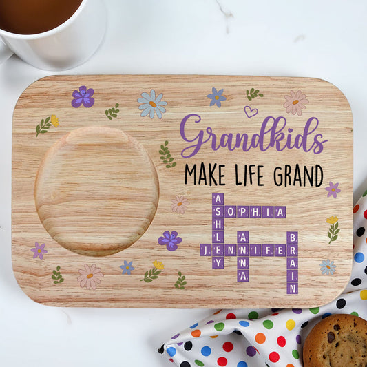 Grandkids Make Life Grand Crossword Puzzle - Personalized Custom Wooden Treat Board