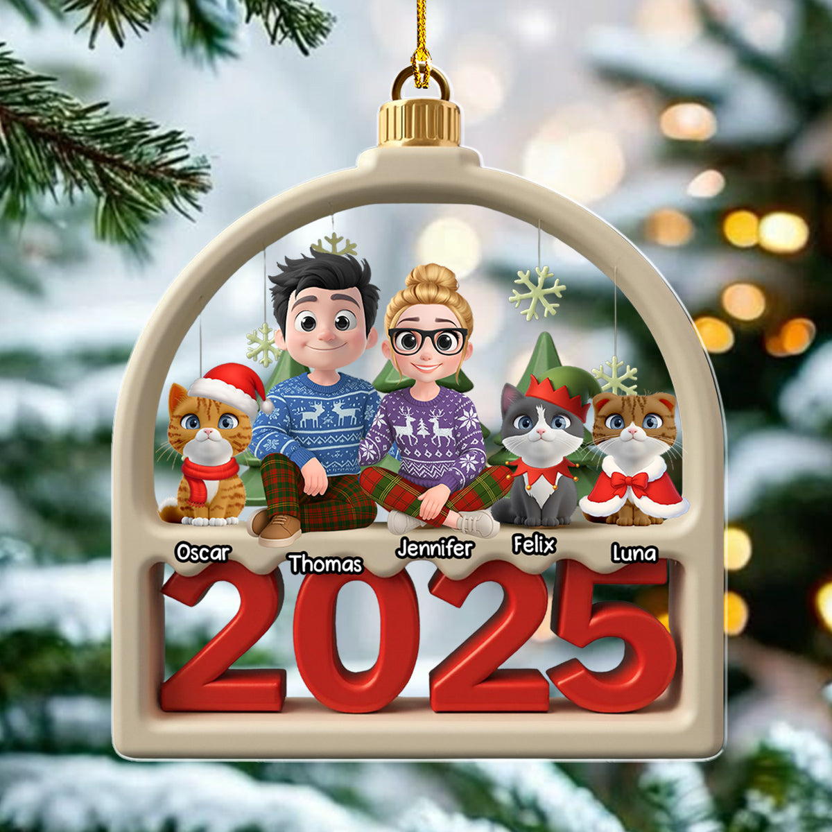 Family Furry And Cat - Personalized Custom Acrylic Ornament