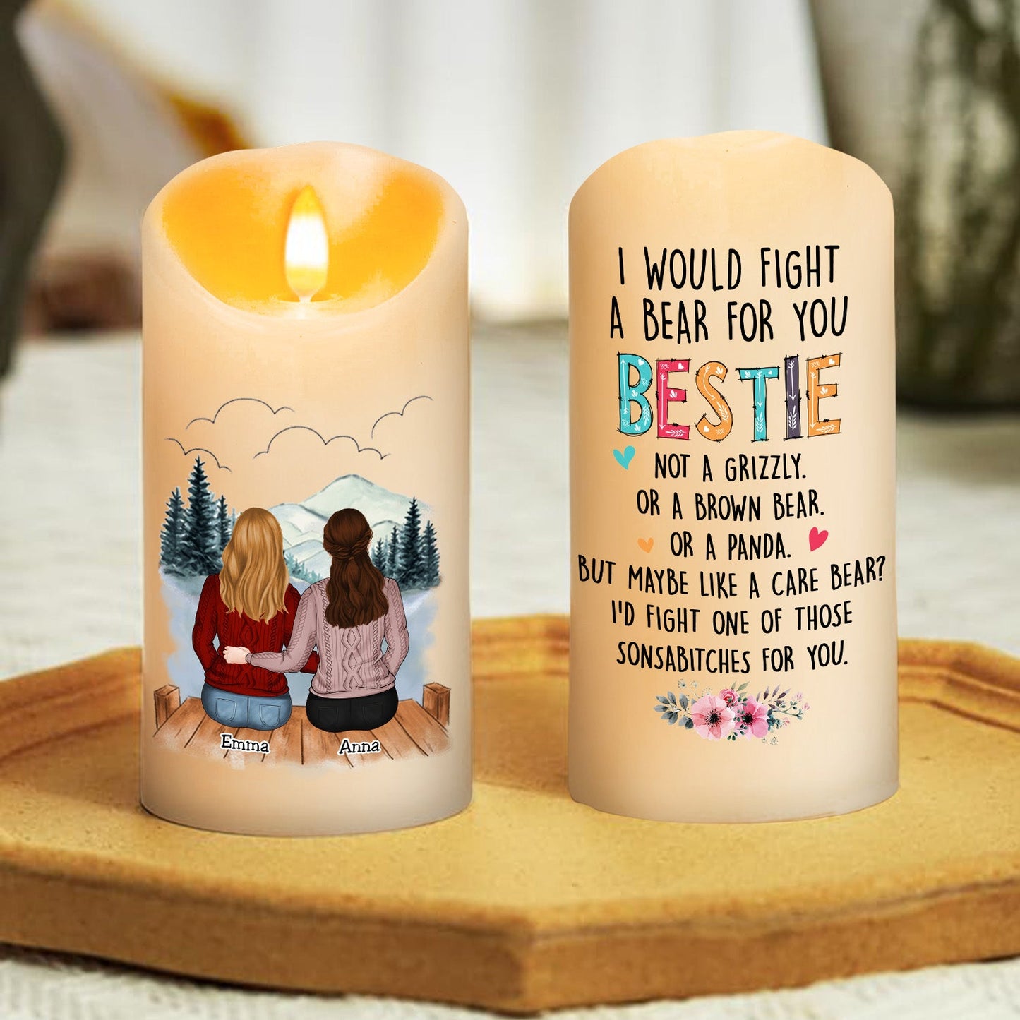 I Would Fight A Bear For You Sister - Personalized Custom LED Candle