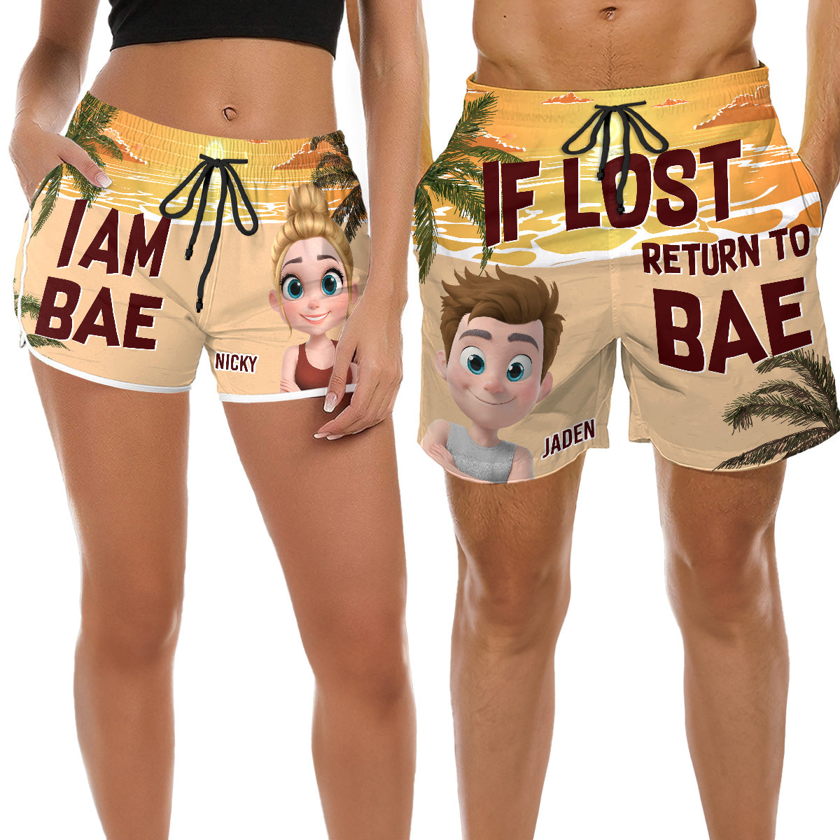 Lost In The Sunshine - Personalized Custom Couple Beach Shorts