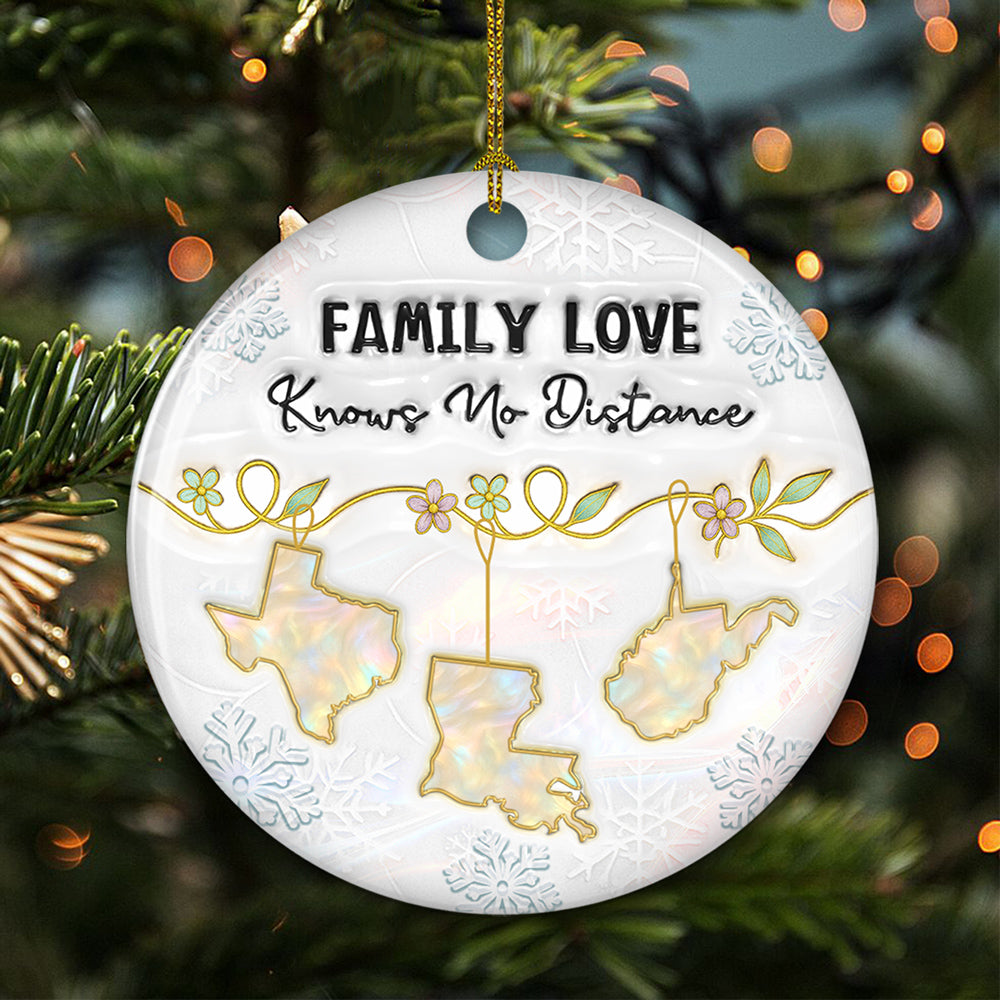 Family Love Knows No Distance Mother Of Pearl - Personalized Custom 3D Inflated Effect Ceramic Ornament