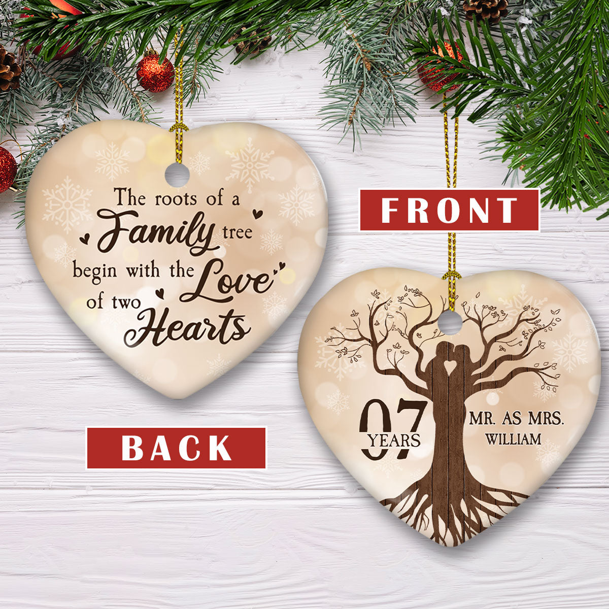 Wedding Anniversary Ornament - Personalized Custom Heart Ceramic Ornament