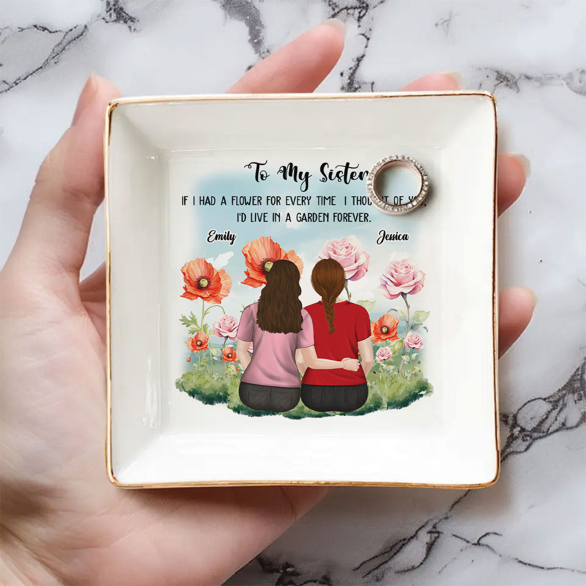 Always Thinking Of You Sister- Personalized Custom Jewelry Dish