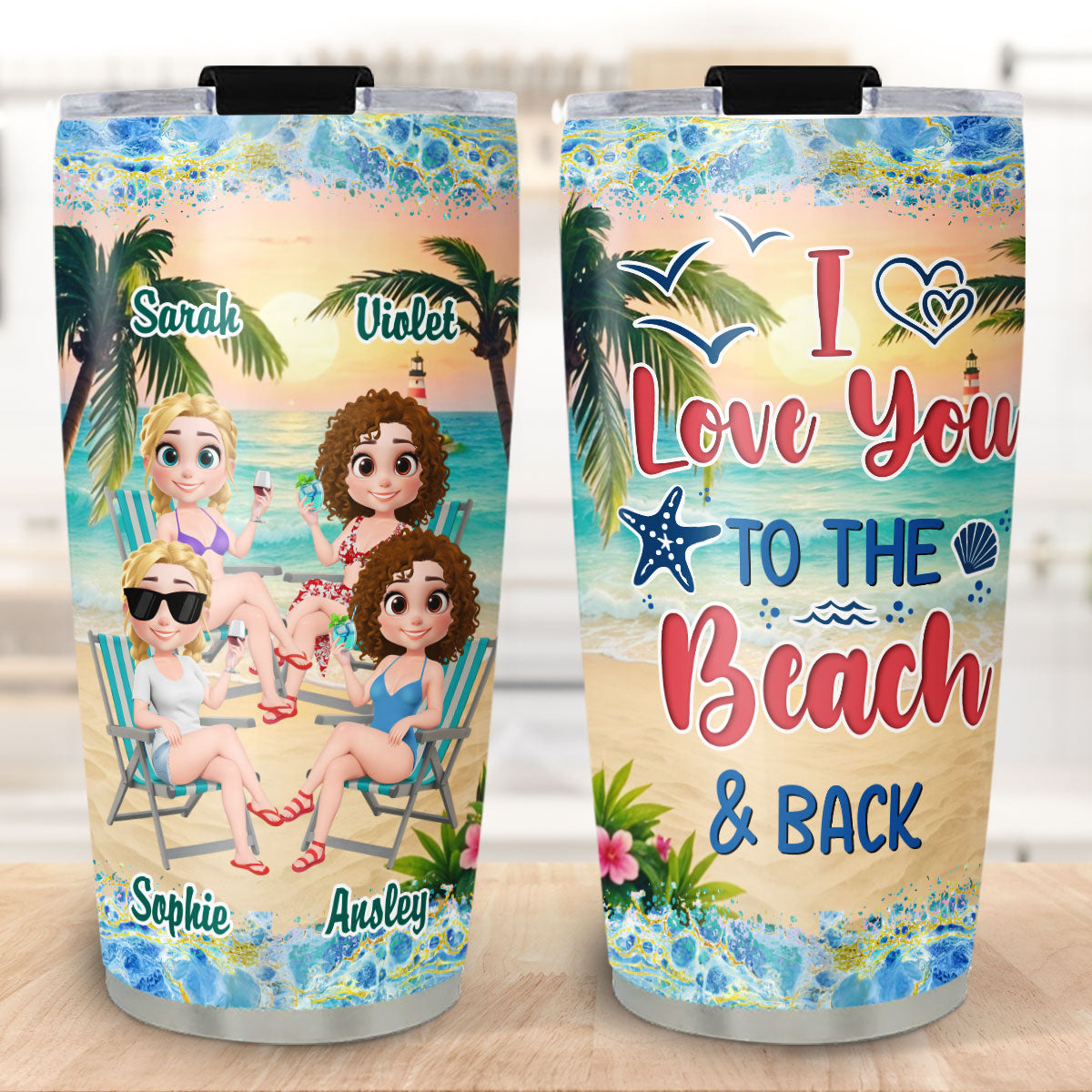 I Love You To The Beach And Back Cartoonize - Personalized Custom Tumbler