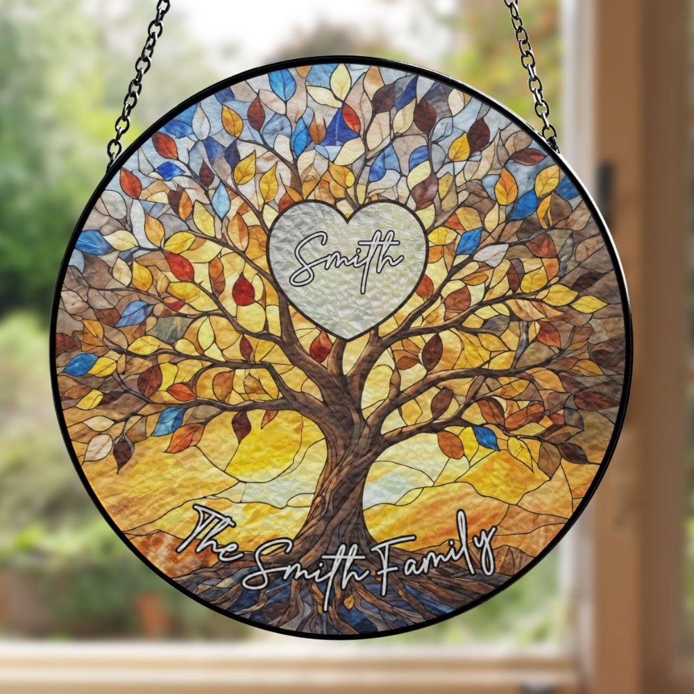 Family Tree Love Grows Here - Personalized Custom Window Hanging Suncatcher