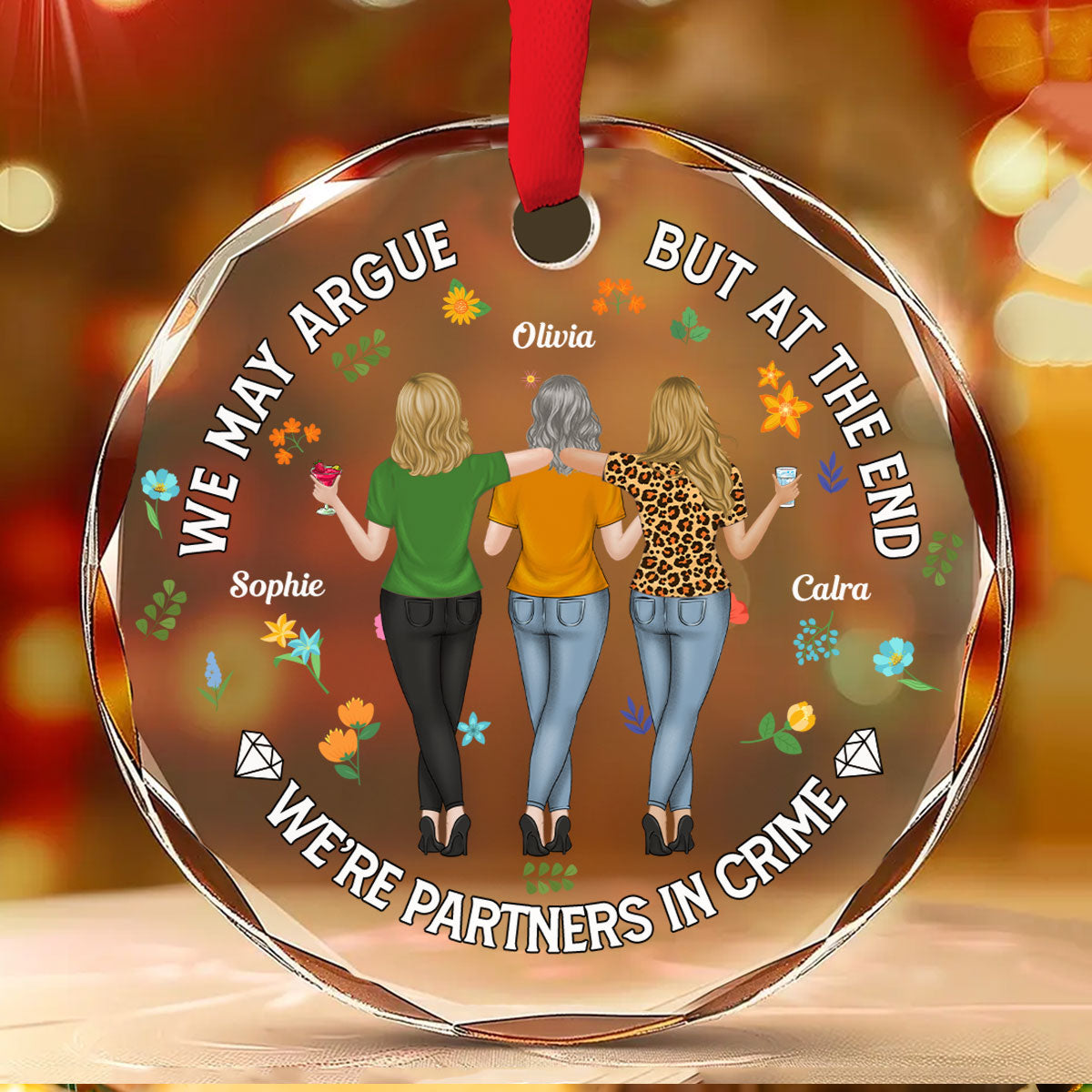Partners Forever No Matter What - Personalized Custom Glass Ornament