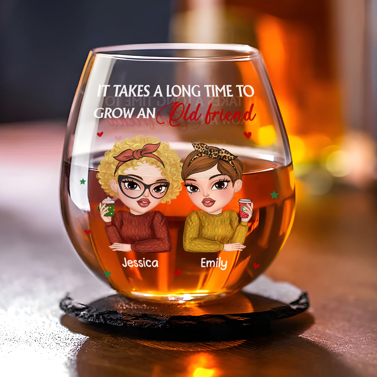 It Takes A Long Time To Grow Old Friends - Personalized Custom Wine Glass