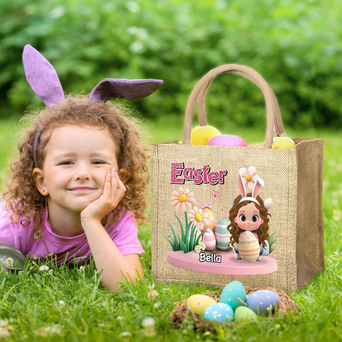 Easter Day For Kid - Personalized Custom Jute Tote Bag