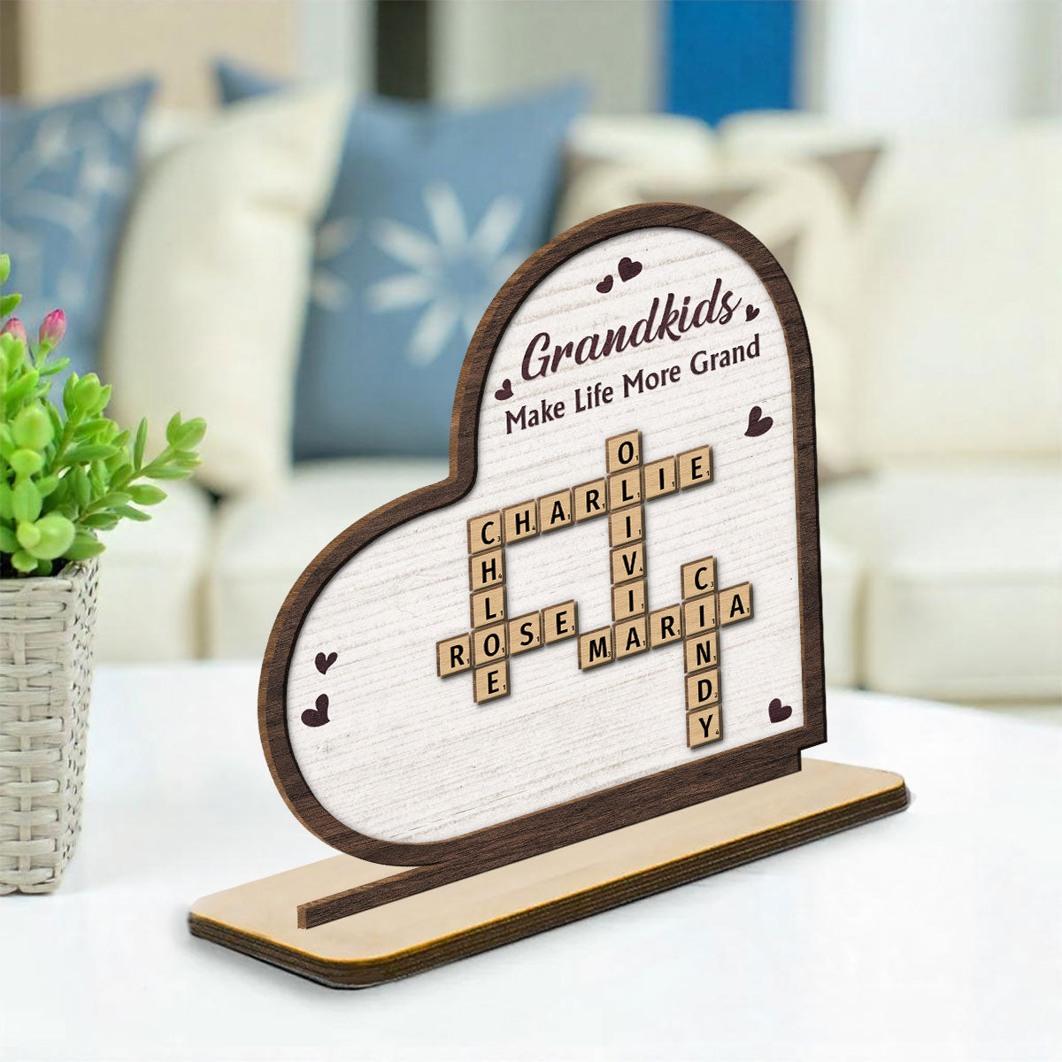 Grandkids Make Life Grand - Personalized Custom 2-Layer Wood Plaque With Flat Base
