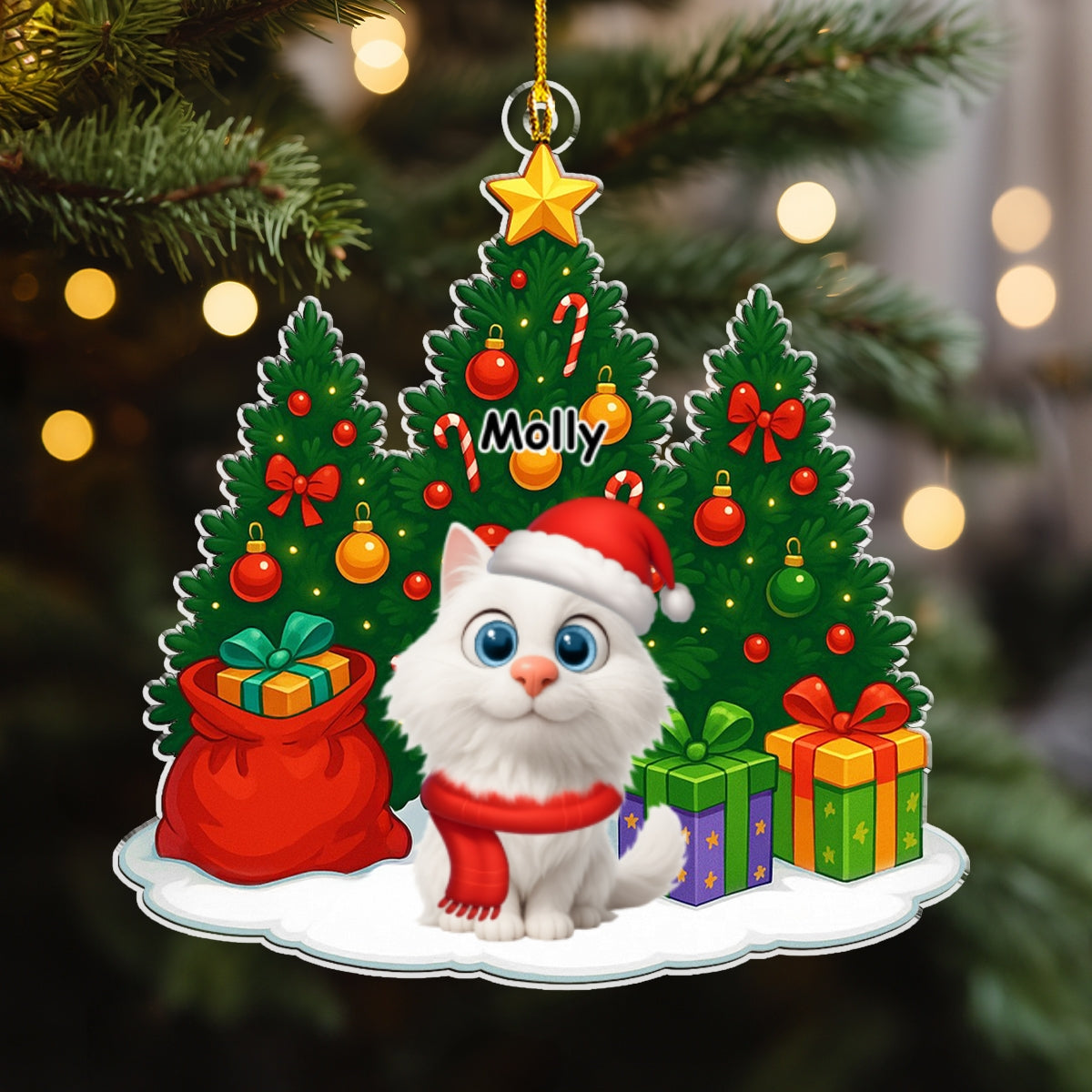 Cat Under Christmas Tree - Personalized Custom Acrylic Ornament