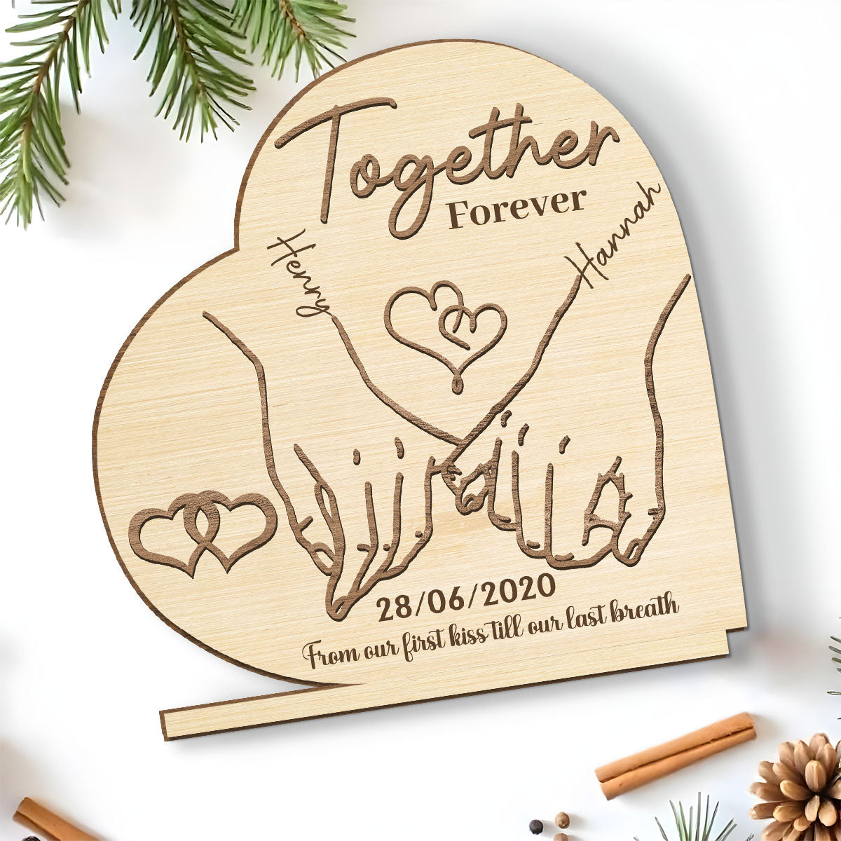 Together Forever Ver 2 - Personalized Custom 2-Layer Wood Plaque With Flat Base