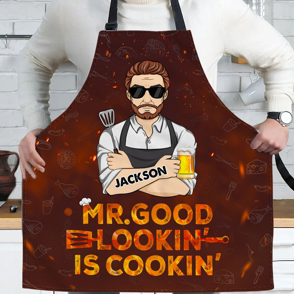 Mr Good Looking Is Cooking - Personalized Custom Apron